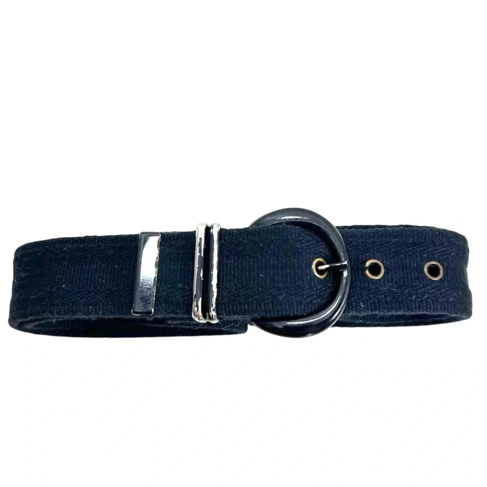 Vintage 80’s Liz Claiborne Black Canvas Silver Tone Metal Buckle Belt